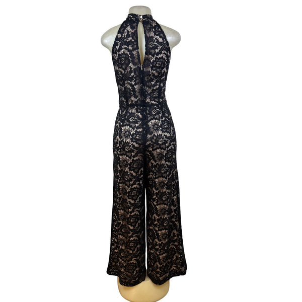 Julia Jordan Black & Nude Women’s Floral Lace Jumpsuit Halter Neck Sz 12