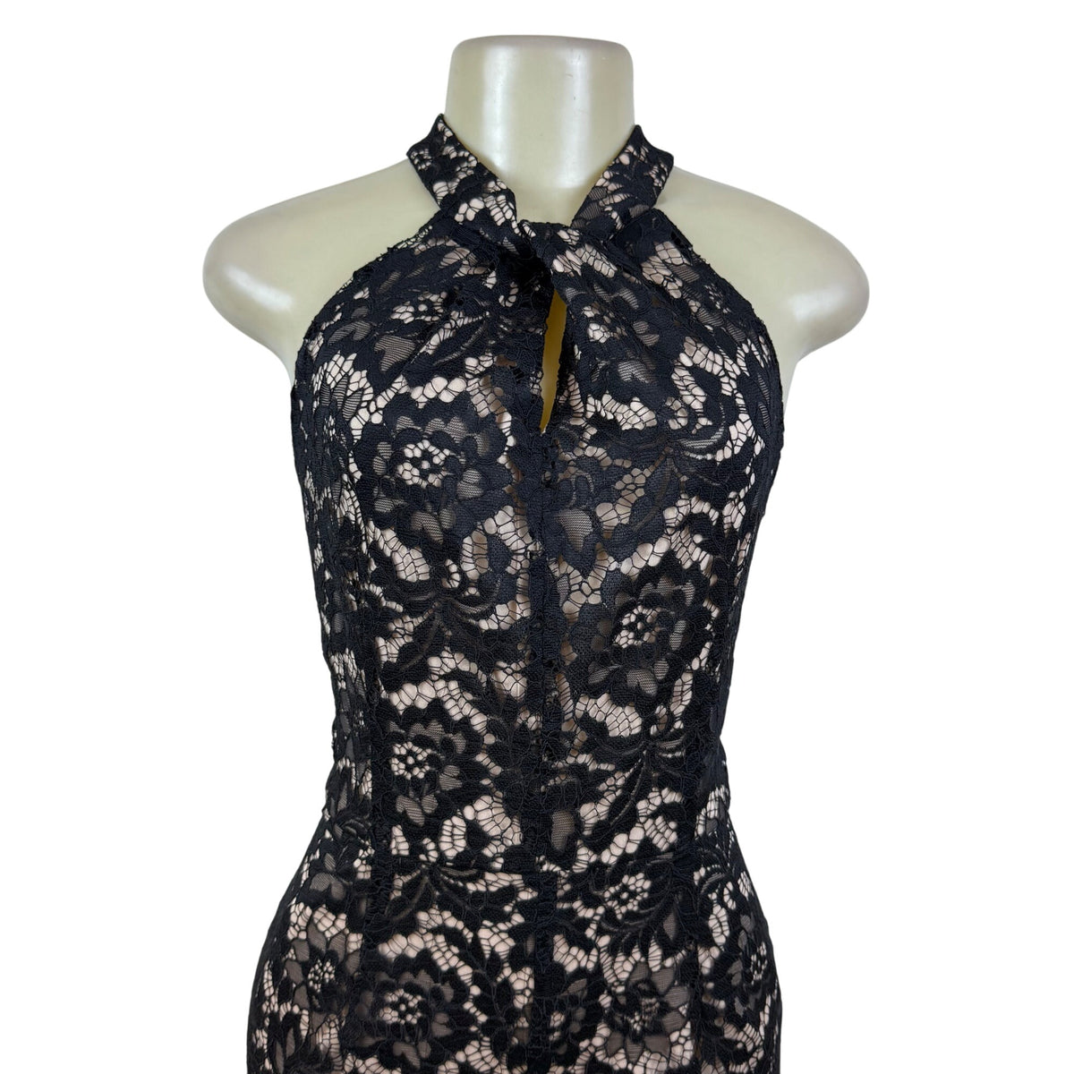 Julia Jordan Black & Nude Women’s Floral Lace Jumpsuit Halter Neck Sz 12