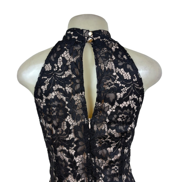 Julia Jordan Black & Nude Women’s Floral Lace Jumpsuit Halter Neck Sz 12