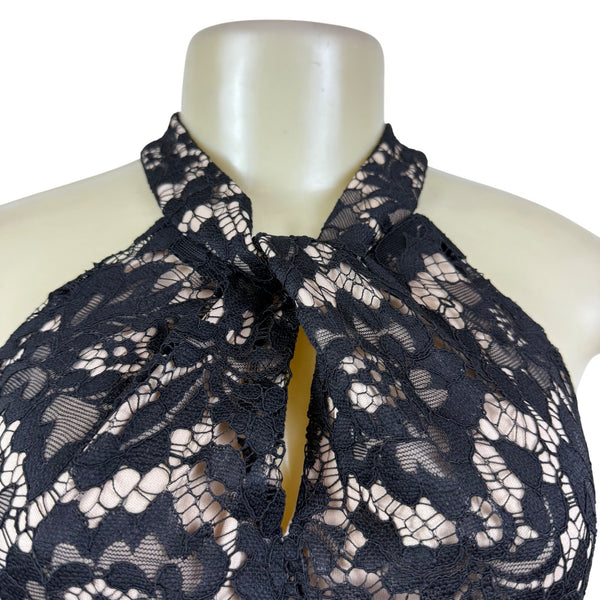 Julia Jordan Black & Nude Women’s Floral Lace Jumpsuit Halter Neck Sz 12