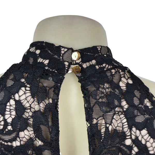 Julia Jordan Black & Nude Women’s Floral Lace Jumpsuit Halter Neck Sz 12