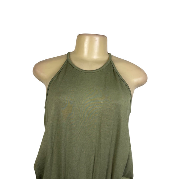 Loft Womens Olive Green Knit Halter Jumpsuit Tie Waist Keyhole Back XS