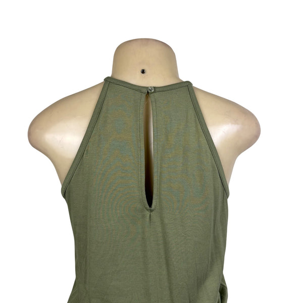 Loft Womens Olive Green Knit Halter Jumpsuit Tie Waist Keyhole Back XS