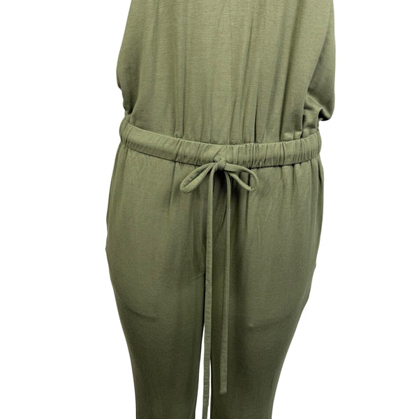 Loft Womens Olive Green Knit Halter Jumpsuit Tie Waist Keyhole Back XS