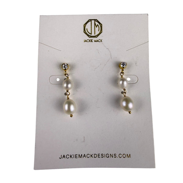Jackie Mack Women’s Gold Tone Faux Pearl Drop Earrings With Stud Post Back