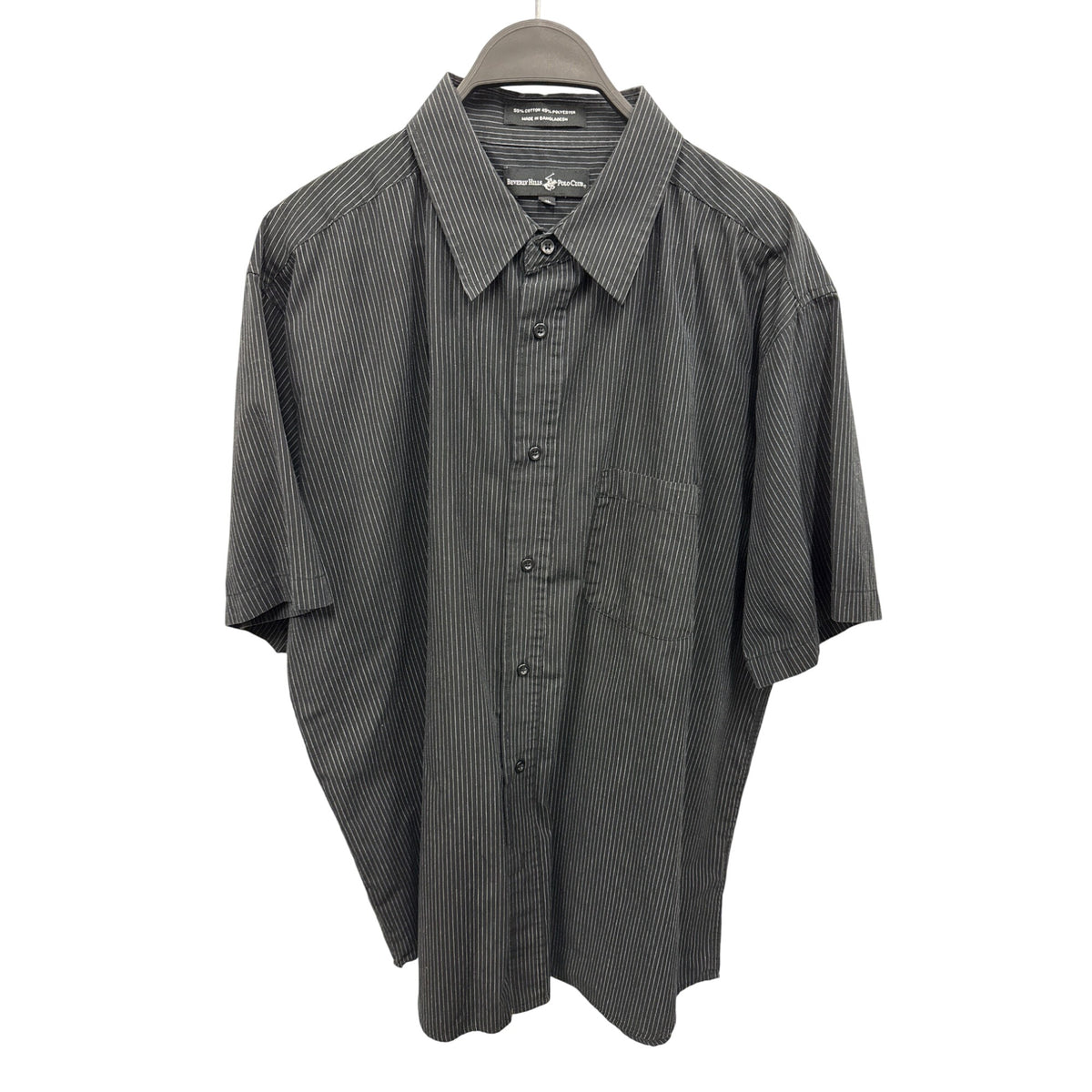 Beverly Hills Polo Club Mens Black Pinstripe Short-Sleeve Button-Up Shirt XL Cotton/Poly Blend