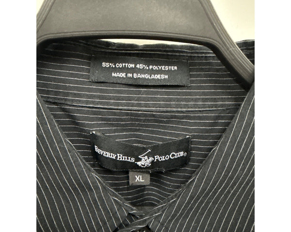 Beverly Hills Polo Club Mens Black Pinstripe Short-Sleeve Button-Up Shirt XL Cotton/Poly Blend