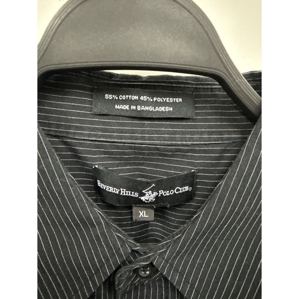Beverly Hills Polo Club Mens Black Pinstripe Short-Sleeve Button-Up Shirt XL Cotton/Poly Blend