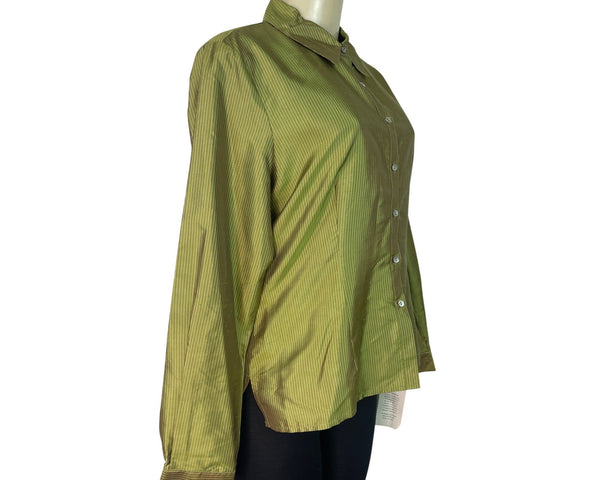 Worthington Green Striped Button-Up Shirt With Collared Neckline Size 12P - New