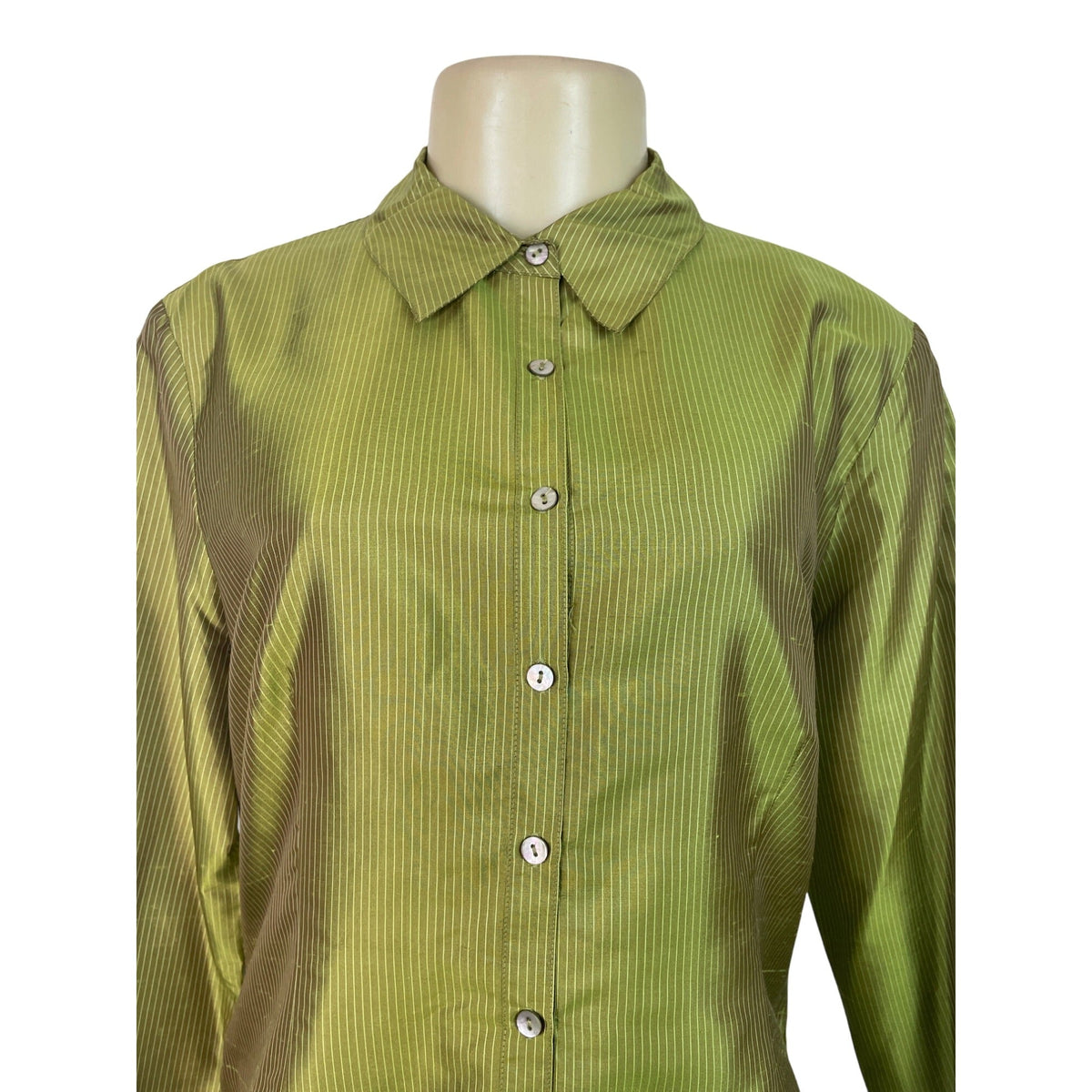 Worthington Green Striped Button-Up Shirt With Collared Neckline Size 12P - New