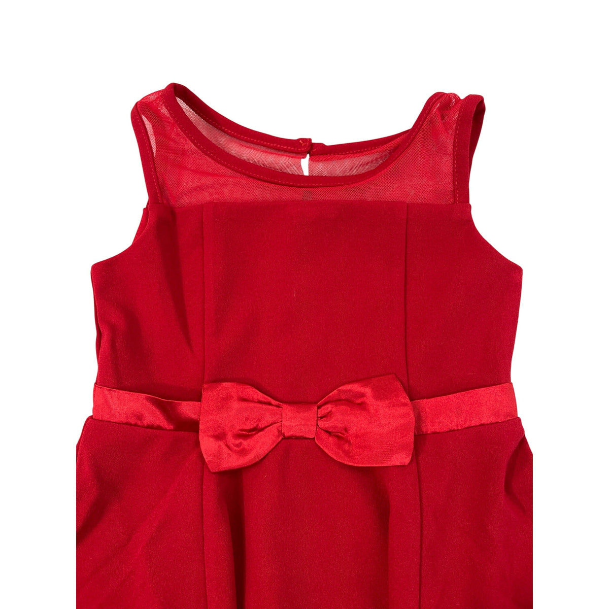 Calvin Klein Girls Red Fit & Flare Dress With Sheer Mesh Details & Bow Accent Size 5