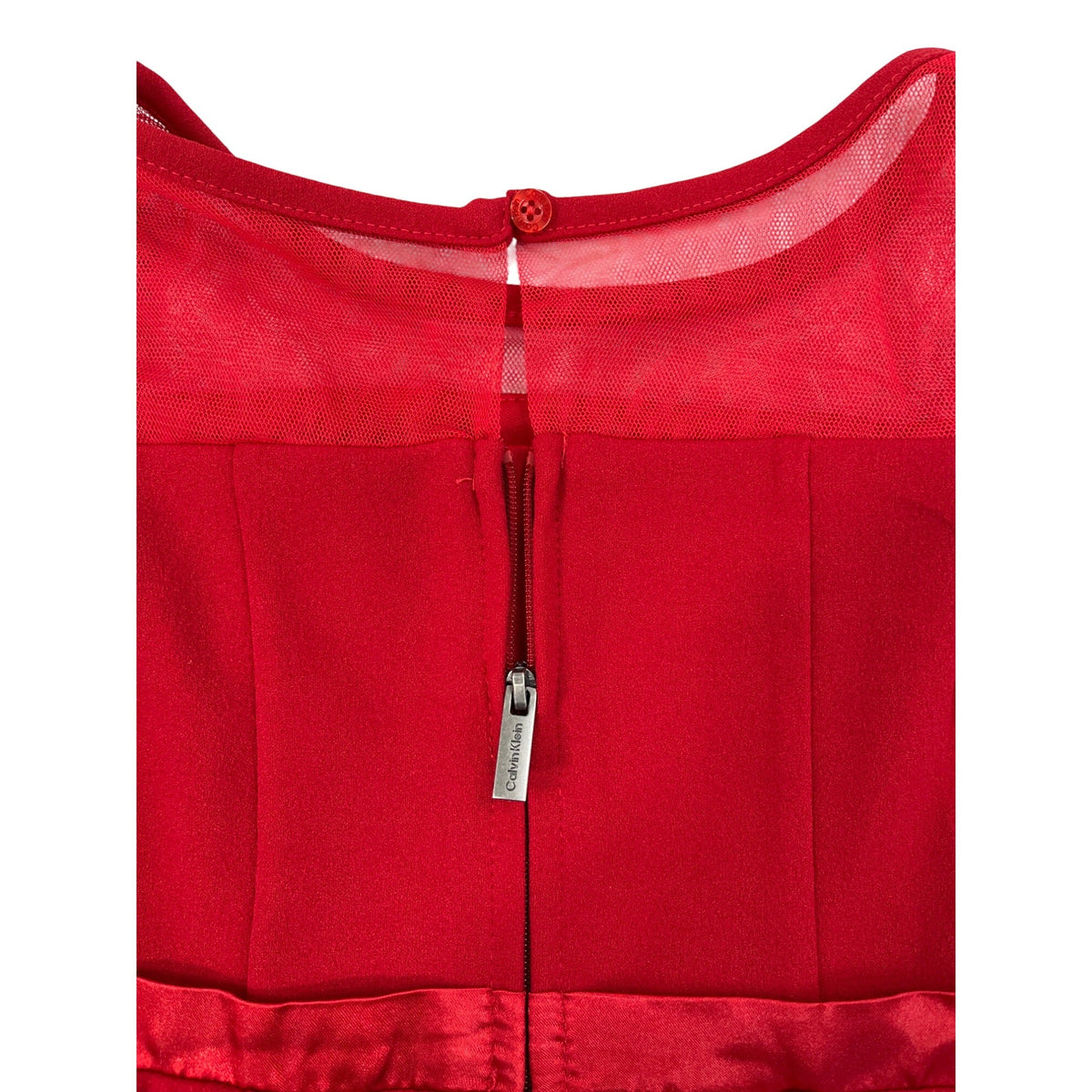 Calvin Klein Girls Red Fit & Flare Dress With Sheer Mesh Details & Bow Accent Size 5
