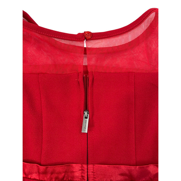 Calvin Klein Girls Red Fit & Flare Dress With Sheer Mesh Details & Bow Accent Size 5