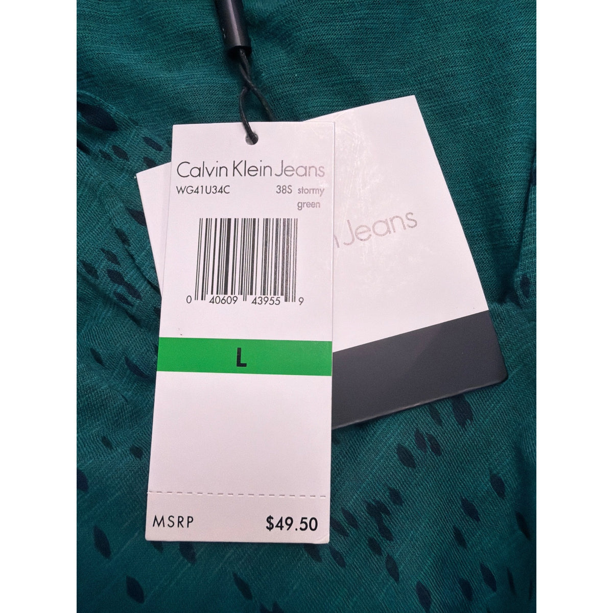 Calvin Klein Jeans Womens Teal Cotton Blend Patterned Tunic Top Sz L