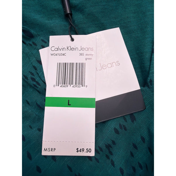 Calvin Klein Jeans Womens Teal Cotton Blend Patterned Tunic Top Sz L