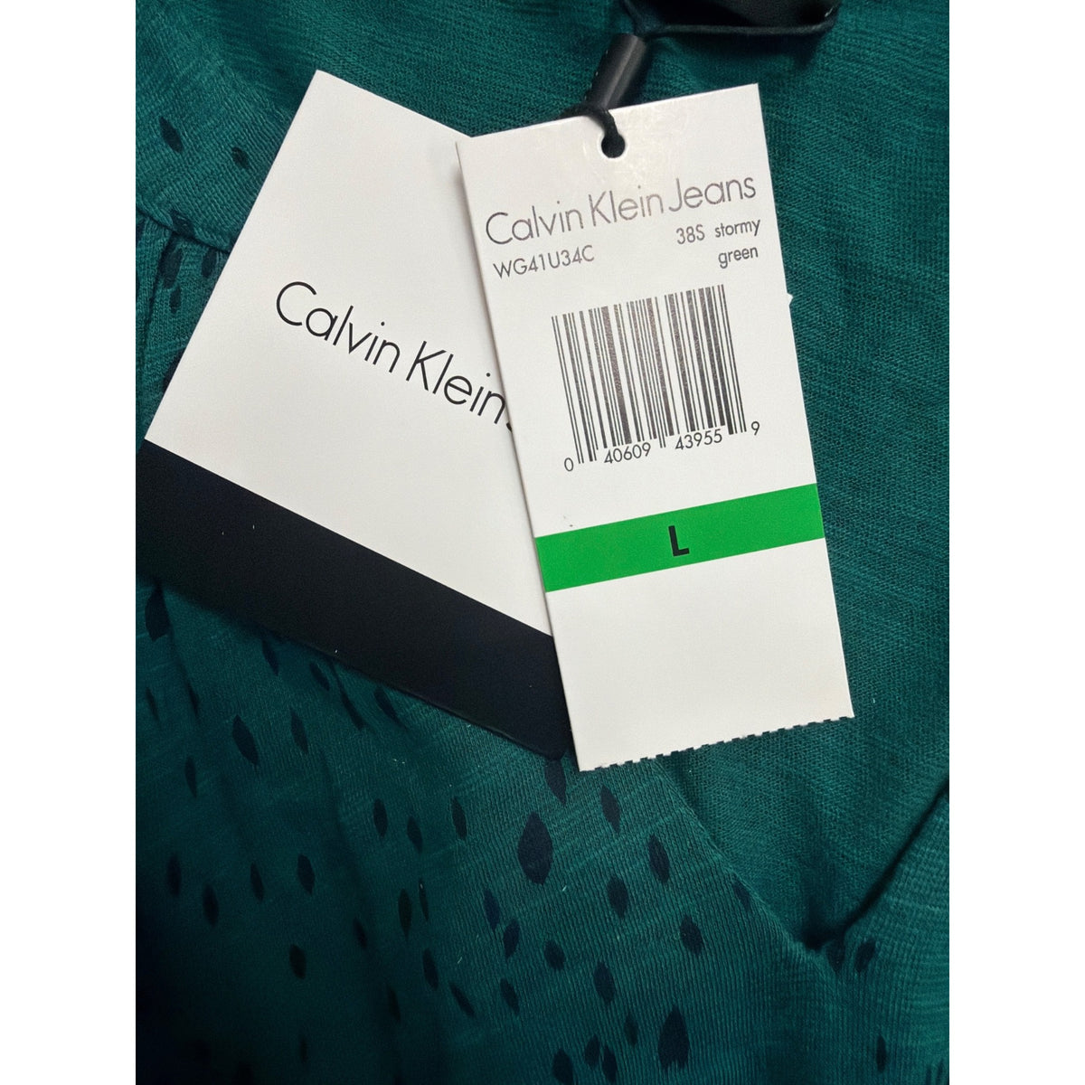 Calvin Klein Jeans Womens Teal Cotton Blend Patterned Tunic Top Sz L