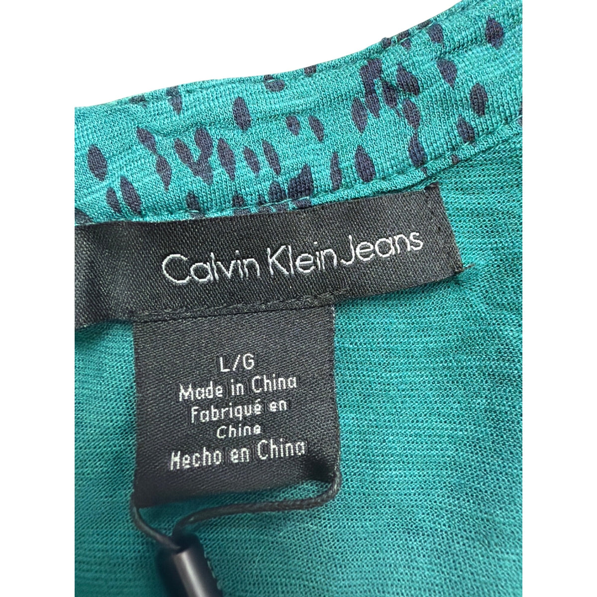 Calvin Klein Jeans Womens Teal Cotton Blend Patterned Tunic Top Sz L