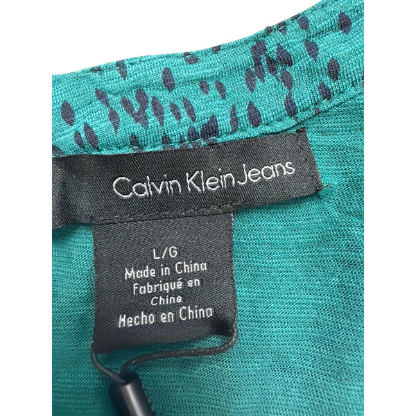 Calvin Klein Jeans Womens Teal Cotton Blend Patterned Tunic Top Sz L