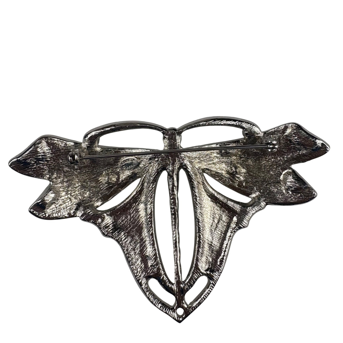 Kenneth Jay Lane Green Enamel Rhinestone Dragonfly Brooch Pin Silver Tone Elegant