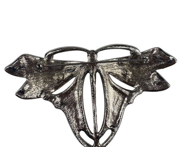 Kenneth Jay Lane Green Enamel Rhinestone Dragonfly Brooch Pin Silver Tone Elegant