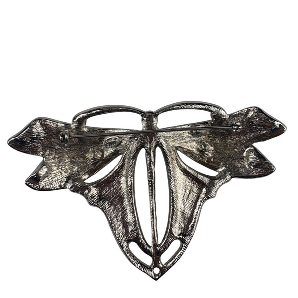 Kenneth Jay Lane Green Enamel Rhinestone Dragonfly Brooch Pin Silver Tone Elegant