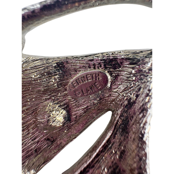 Kenneth Jay Lane Green Enamel Rhinestone Dragonfly Brooch Pin Silver Tone Elegant