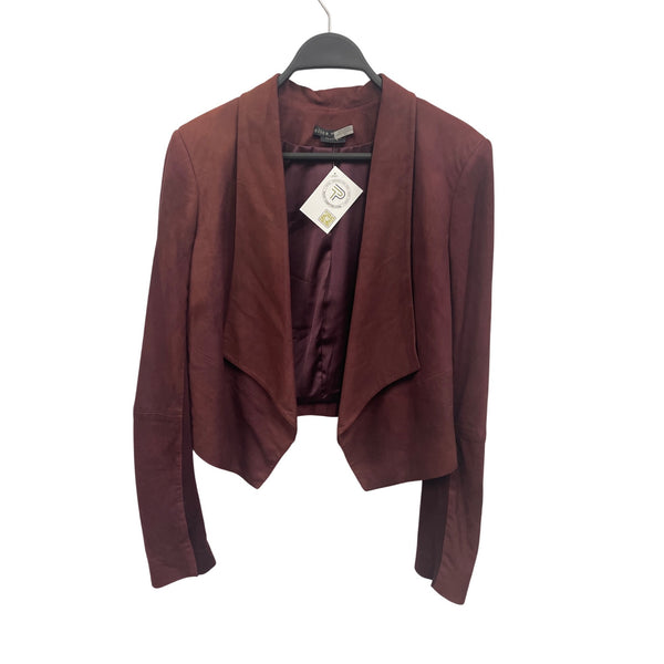 Alice + Olivia Burgundy Open Front Cropped Blazer Jacket Womens L