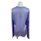 Chicos Foil Drape Alyssa Cardigan Sweater Violet Hill Size 3 Long Sleeve Lightweight Ramie & Rayon Blend