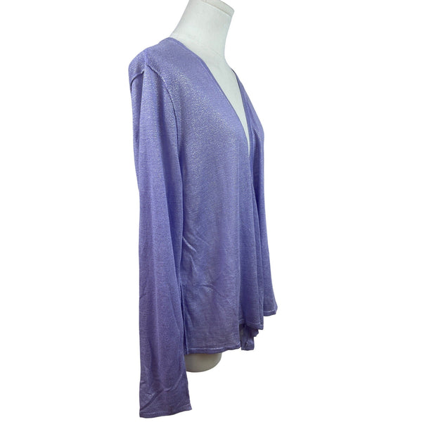 Chicos Foil Drape Alyssa Cardigan Sweater Violet Hill Size 3 Long Sleeve Lightweight Ramie & Rayon Blend