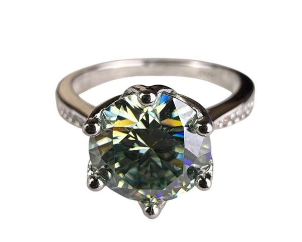 Sterling Silver Womens Iridescent Round Stone Ring Size 6 Sparkling Vintage Design