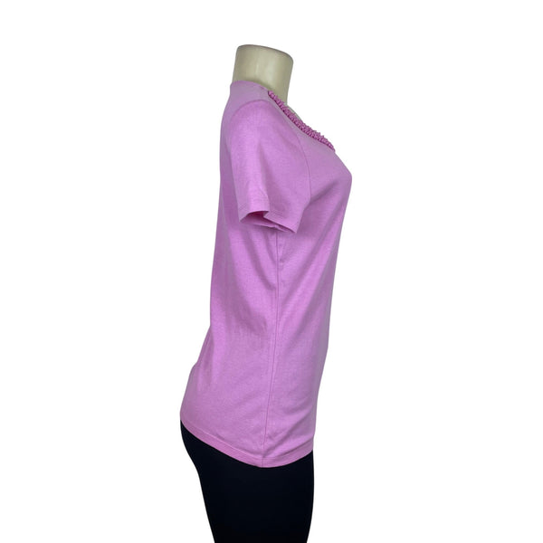 Talbots Women's Pink Short Sleeve Top With Beaded Scoop Neck Sz S - New