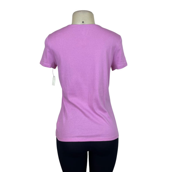 Talbots Women's Pink Short Sleeve Top With Beaded Scoop Neck Sz S - New