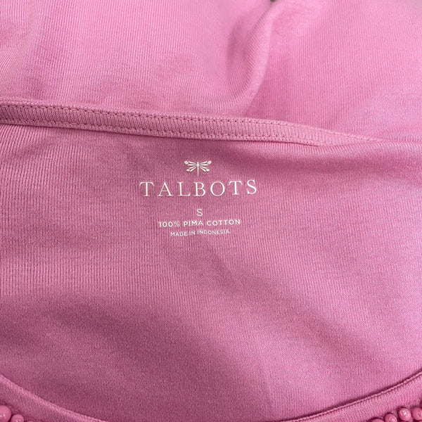 Talbots Women's Pink Short Sleeve Top With Beaded Scoop Neck Sz S - New