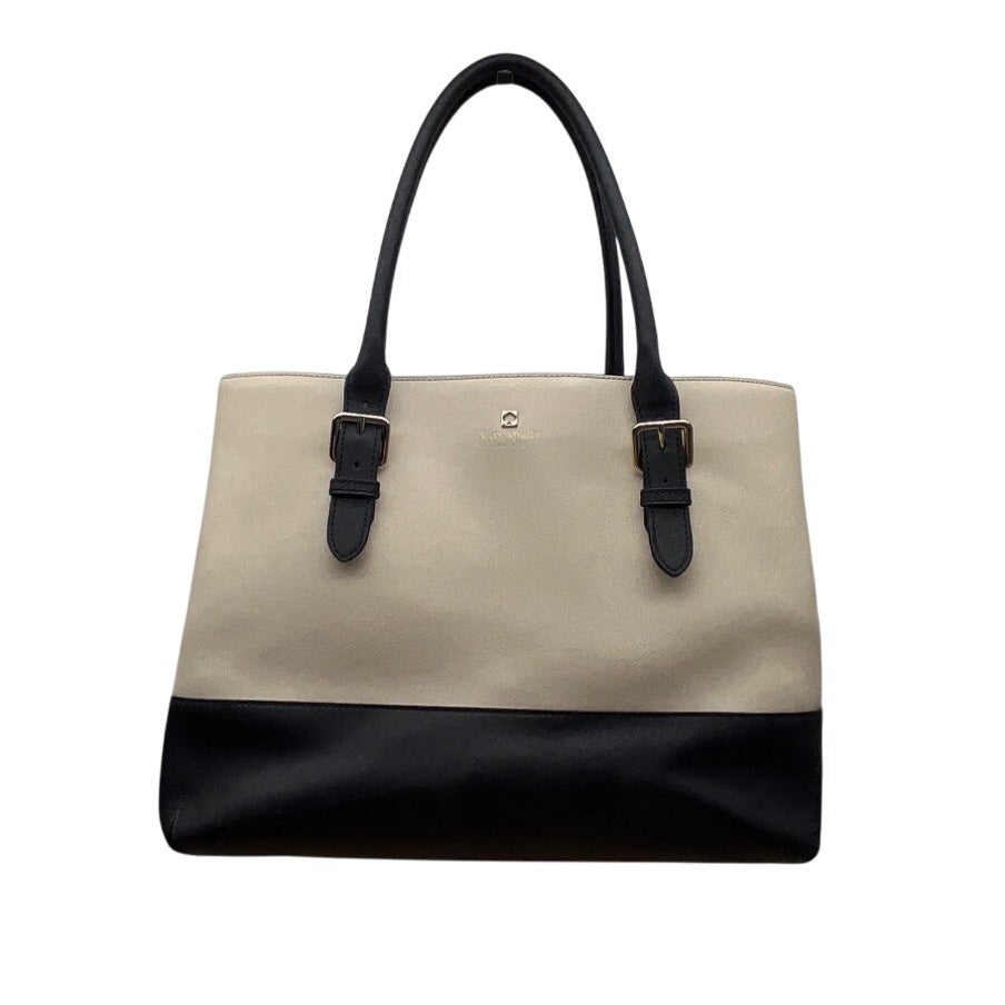 Kate Spade Beige & Black Two Tone Leather Adjustable Handles Tote Bag Sz L