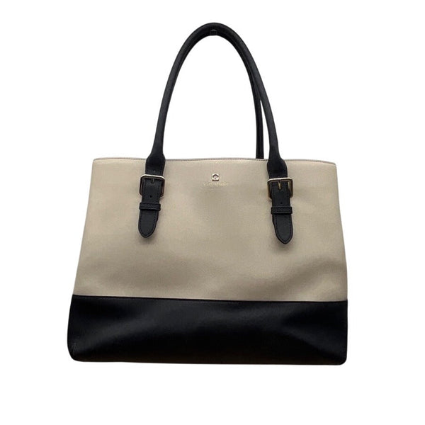 Kate Spade Beige & Black Two Tone Leather Adjustable Handles Tote Bag Sz L