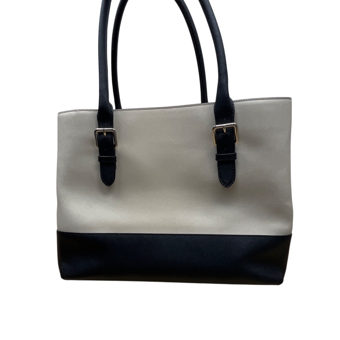 Kate Spade Beige & Black Two Tone Leather Adjustable Handles Tote Bag Sz L