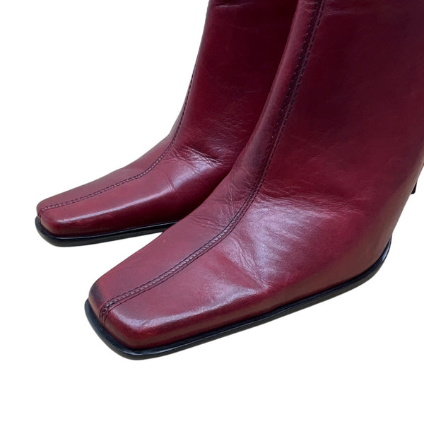 Diba Women’s Red Leather Square Toe Side Zipper Mid-Calf Heeled Boots 7.5M