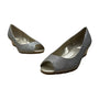 Bandolino Womens Silver Glitter Flexible Peep Toe Wedge Shoes Size 7.5M