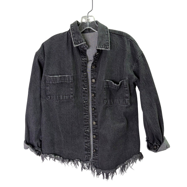 Stylr Nanda Womens Black Denim Distressed Hem Button-Up Jacket Size F