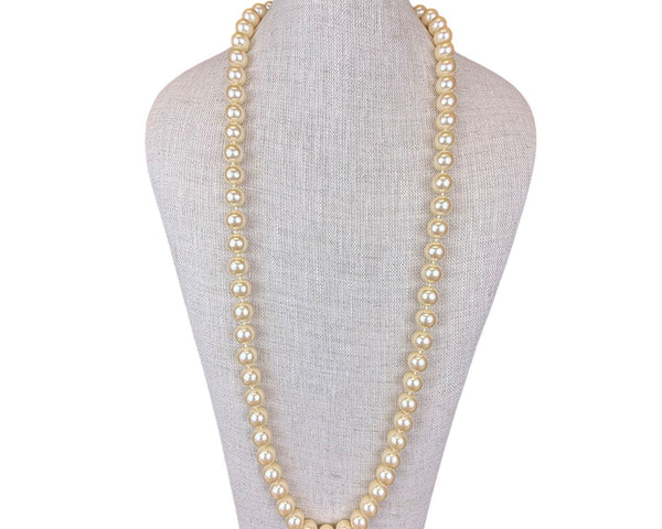 Monet Women Gold Tone Faux Pearl Necklace Vintage Classic 36 Inches Long Jewelry