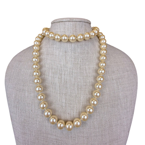 Monet Women Gold Tone Faux Pearl Necklace Vintage Classic 36 Inches Long Jewelry