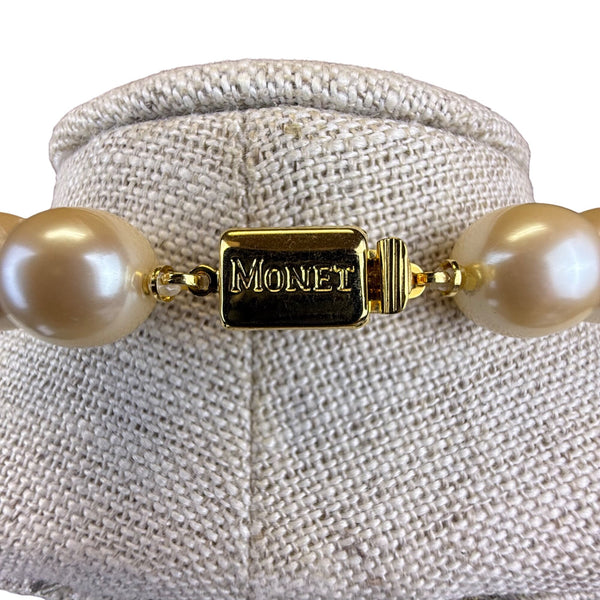 Monet Women Gold Tone Faux Pearl Necklace Vintage Classic 36 Inches Long Jewelry