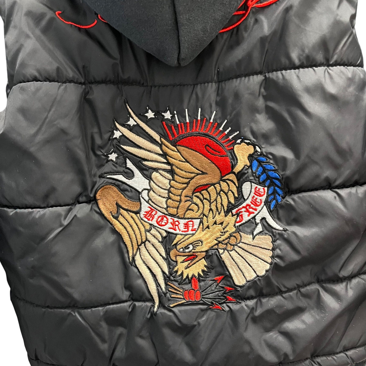 Don Ed Hardy Mens Black Mixed Material Embroidered Graphic Hooded Jacket Size S