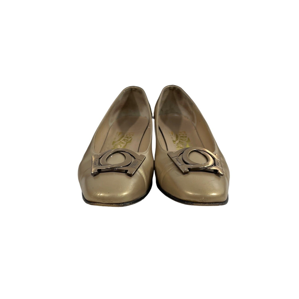 Vintage Salvatore Ferragamo Women's Gold Firenze Round Toe Slip On Pumps Sz 5.5B