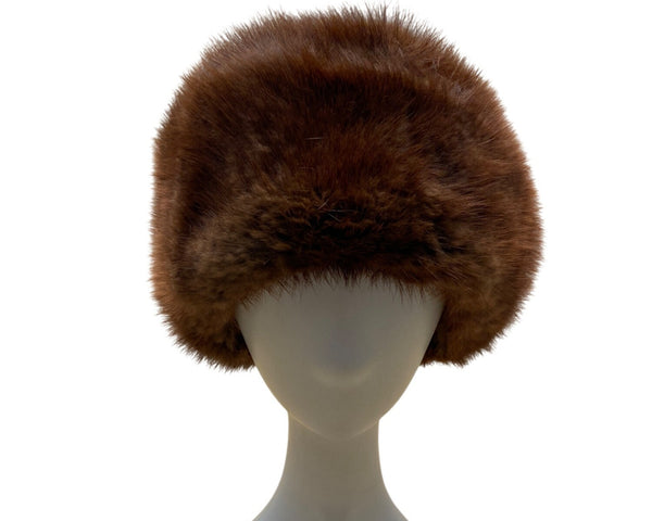 Vintage Women's Russian Soviet Era Brown Genuine Fur Hat Made in Leningrad OS