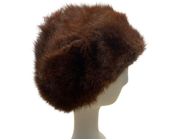 Vintage Women's Russian Soviet Era Brown Genuine Fur Hat Made in Leningrad OS