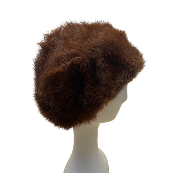 Vintage Women's Russian Soviet Era Brown Genuine Fur Hat Made in Leningrad OS