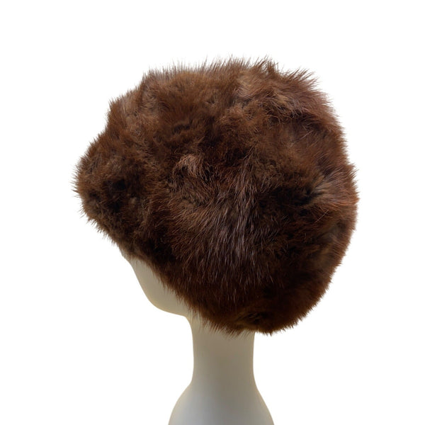 Vintage Women's Russian Soviet Era Brown Genuine Fur Hat Made in Leningrad OS