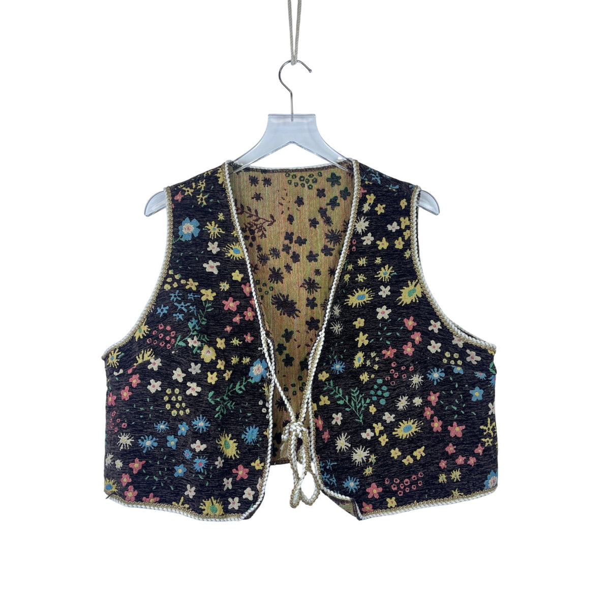 Shein Curve Womens Black Floral Tie-Front Vest 3XL Polyester & Viscose Blend