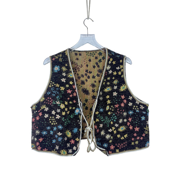 Shein Curve Womens Black Floral Tie-Front Vest 3XL Polyester & Viscose Blend